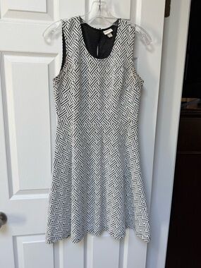 Sleeveless Navy & White Patterned Fit-and-Flare Dress